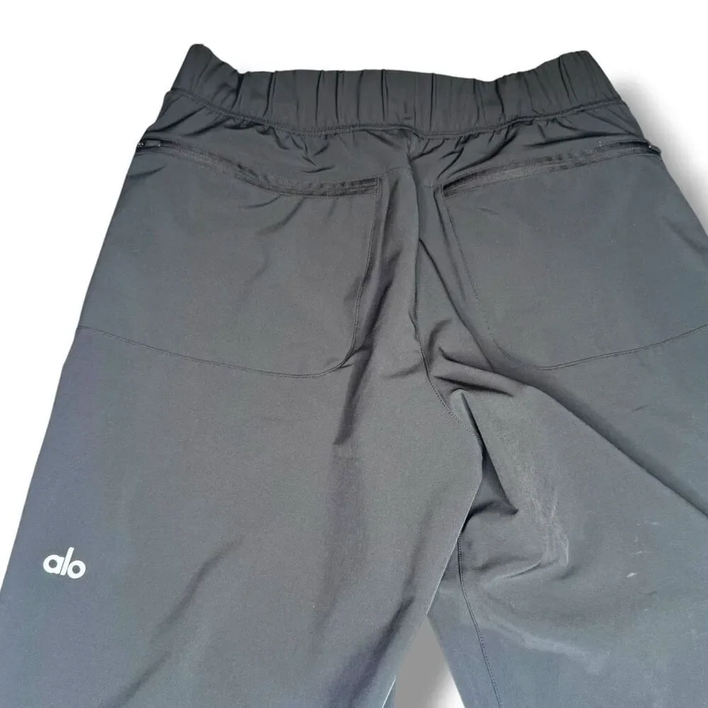 ALO Yoga Black Drawstring Straight Leg Jogger Pant Zipper Pockets Women’s Size S